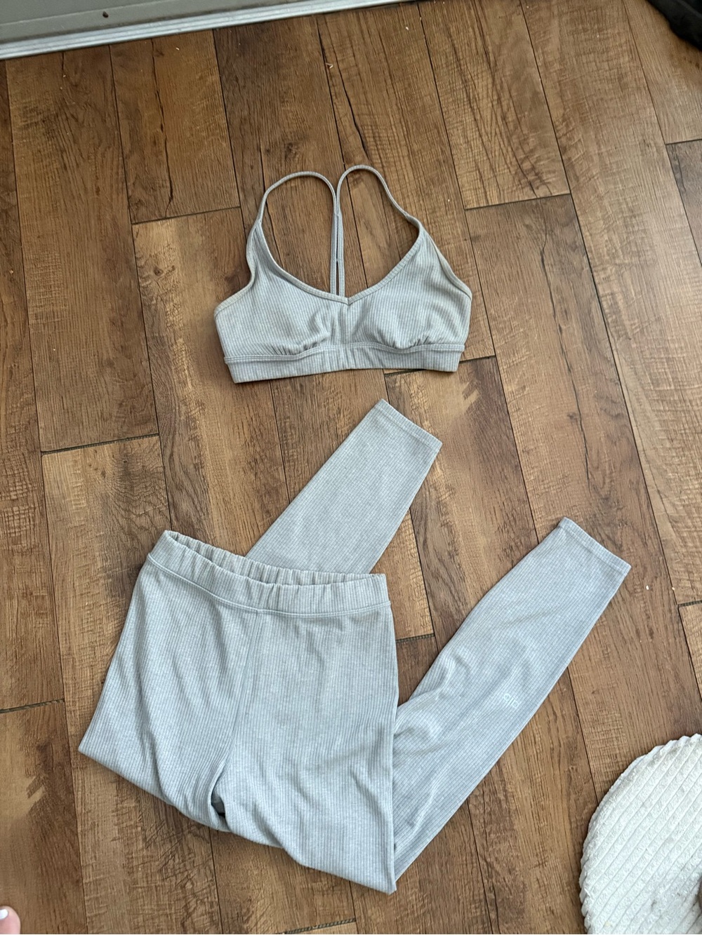 ALO Light Gray Ribbed Bralette & Legging Set - Women Intimates